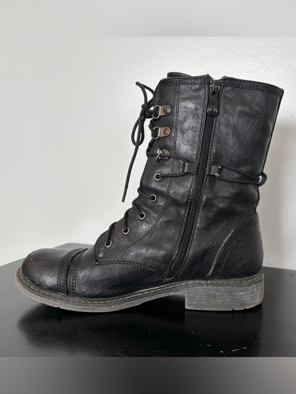 *READ Extreme by Eddie Marc Black Lace-Up Combat Boots Women 10 Grunge Goth Moto - Picture 8 of 16